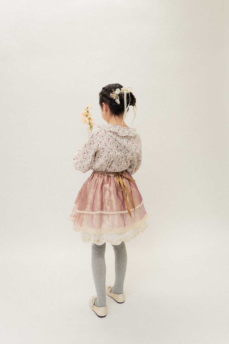 Jupe tutu occasionnelle rose or rose pour fille, 7-10 ans, jupe froncée de 40 cm de longueur, tour de taille réglable de 45 à 84 cm, fait main, cadeau d'anniversaire image 4