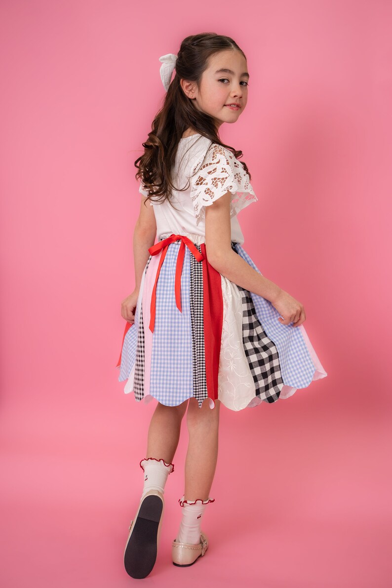 Falda de patchwork HAPPY para niñas, 7-10 años, falda fruncida de 40 cm de longitud, tamaño de cintura ajustable 45-84 cm, hecha a mano, regalo de cumpleaños para ella imagen 4