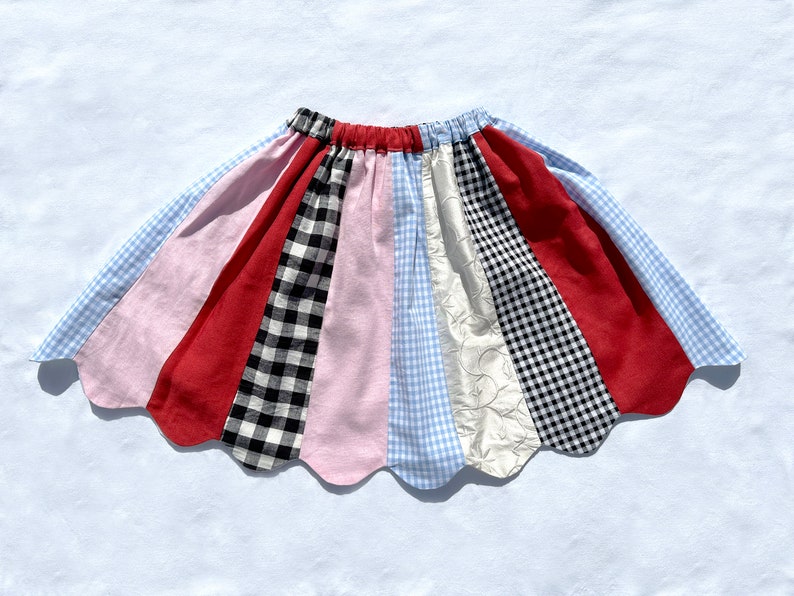 Falda de patchwork HAPPY para niñas, 7-10 años, falda fruncida de 40 cm de longitud, tamaño de cintura ajustable 45-84 cm, hecha a mano, regalo de cumpleaños para ella imagen 5