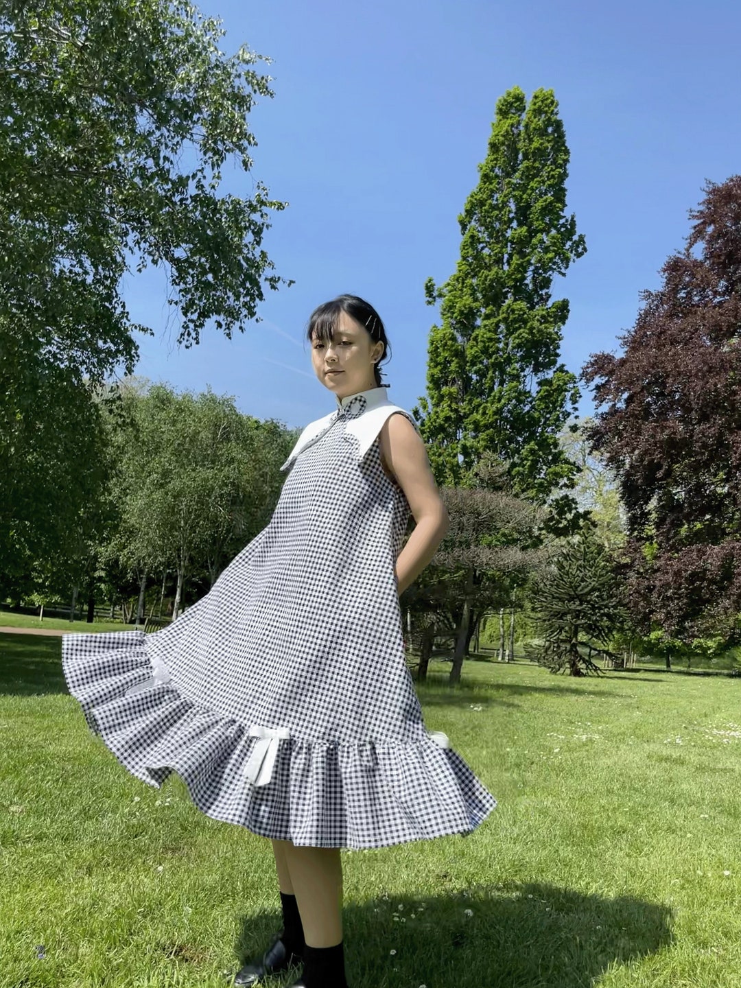 SALE Gingham Bow Dress Sleeveless, Wide Deep Pockets, Twirly & Volumed ...