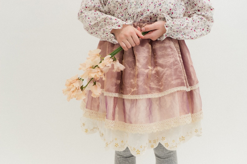 Jupe tutu occasionnelle rose or rose pour fille, 7-10 ans, jupe froncée de 40 cm de longueur, tour de taille réglable de 45 à 84 cm, fait main, cadeau d'anniversaire image 1