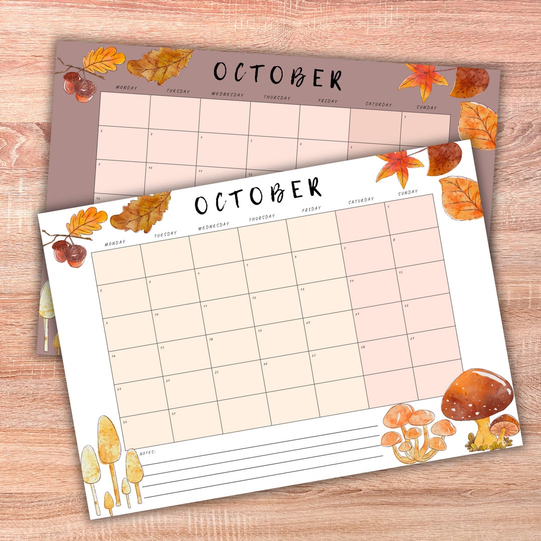October 2023 Printable Calendar Planner Fall Autumn in Two - Etsy
