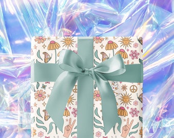 Wrapping Paper: Cute Boho Butterflies and Flowers