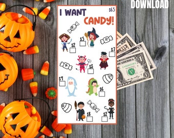 MINI SAVINGS CHALLENGE, I Want Candy Savings Challenge, Halloween challenge, fun challenge