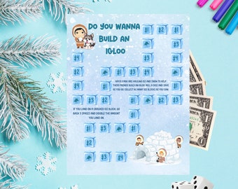SAVINGS CHALLENGE GAME, Do You Wanna Build An Igloo Savings Challenge Game, winter savings challenge, dice game, igloo game, fun game