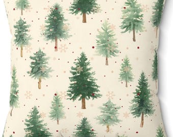 Almohada de árbol de Navidad de acuarela, decoración navideña,