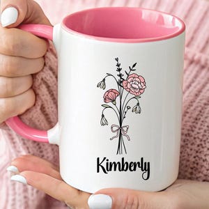 Personalized Birth Flower Mug, Custom Floral Coffee Mug, Gift For Mom, Gift For grandma, Custom birth month, Custom birth flower mug