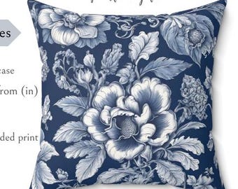 Blue Chinoiserie Throw Pillow Cover – Floral Art Printed Cushion