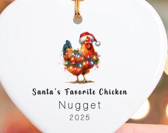 Ceramic Chicken Christmas Ornament, Farmhouse Holiday Decor