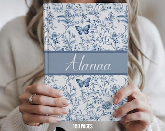Toile Personalized Journal, Floral Name Notebook, Bridesmaid Gift