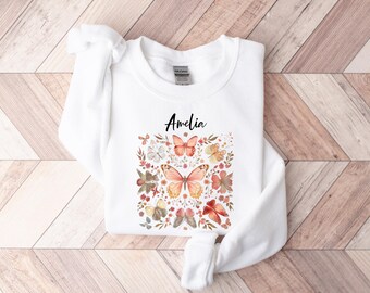 Personalized Butterfly Sweatshirt: Custom Name, Nature Lover Gift