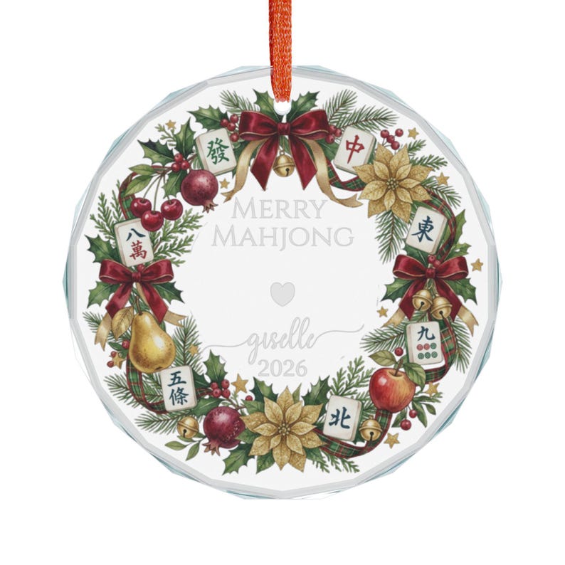 Merry Mahjong Ornament , Personalized Mahjong Christmas Ornament, Personalized Mahjong Lover Gift ,Mahjong Holiday Keepsake, Glass ornament image 12