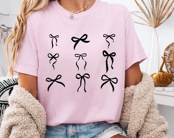 Black Bow tshirt, Messy coquette aesthetic shirt, best friend gift, gift for her, daughter gift, bow shirt, Comfort Colors ® shirt