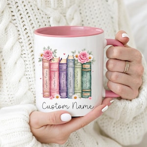 Personalized Floral Books Mug, Favorite Bookshelf Coffee Mug, Custom Tittle & Name Librarian Bookworm Gift for Reader, Gift for Book Lovers