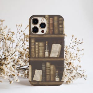 Bookshelf Phone Case, Book Lover Cover, iPhone 16, Google Pixel 9 & Samsung Galaxy S25, Witchy Dark Academia Aesthetic, Book lover gift