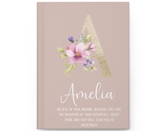 Custom Floral Initial Notebook, Personalized Hardcover Journal