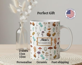 Personalized Mushroom Mug, Botanical Forager Gift
