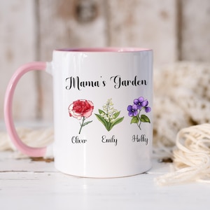 Personalized Birth Flower Mug, Custom Floral Coffee Mug, Gift For Mom, Gift For grandma, Custom birth month, Custom birth flower mug