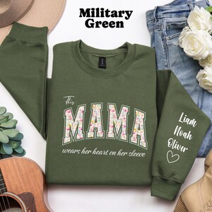 Personalized Mama Sweatshirt with Kid Names on Sleeve, Mothers Day Gift, Birthday Gift for Mom, New Mom Gift, Minimalist Cool Mom Sweater