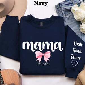Personalized Mama Sweatshirt with Kid Names on Sleeve, Mothers Day Gift, Birthday Gift for Mom, New Mom Gift, Minimalist Cool Mom Sweater