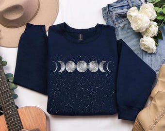 Moon Phase Sweatshirt, Celestial Boho Hoodie
