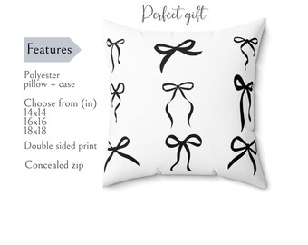 Black Bow Pillow Cover - Preppy Dorm Decor, Roommate Gift