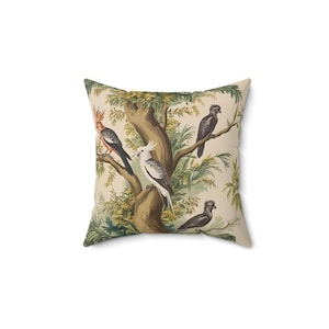 Bird cushion, Throw Pillow, Bird Pillow, botanical pillow, forest pillow, vintage cushion, Grandmillenial Decor, Decorative Throw Pillow