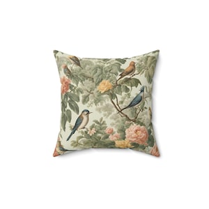 Bird cushion, Throw Pillow, Bird Pillow, botanical pillow, forest pillow, vintage cushion, Grandmillenial Decor, Decorative Throw Pillow