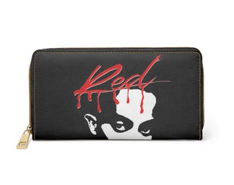 Carteira com zíper artística - acessório de moda exclusivo, presente elegante, design vermelho, bolsa da moda, uso diário, perfeita para aniversários, feriados