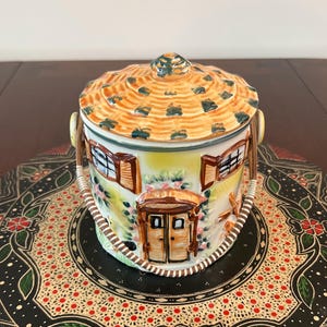 Unmarked - Biscuit Barrel - Biscuit Jar - Cookie Jar - Wicker Handle - Farmhouse - Vintage Kitchen Storage