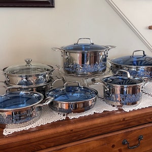 Cuisine Cookware - Blue Willow - Vintage Stainless Steel Cookware - Sold Separately - Chinoiserie - Vintage blue willow pot/pan w/ lid