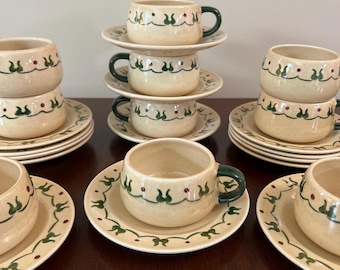 Vintage Metlox Poppytrail Homestead Provincial Cups Saucers 1950s California Pottery Green Red Americana