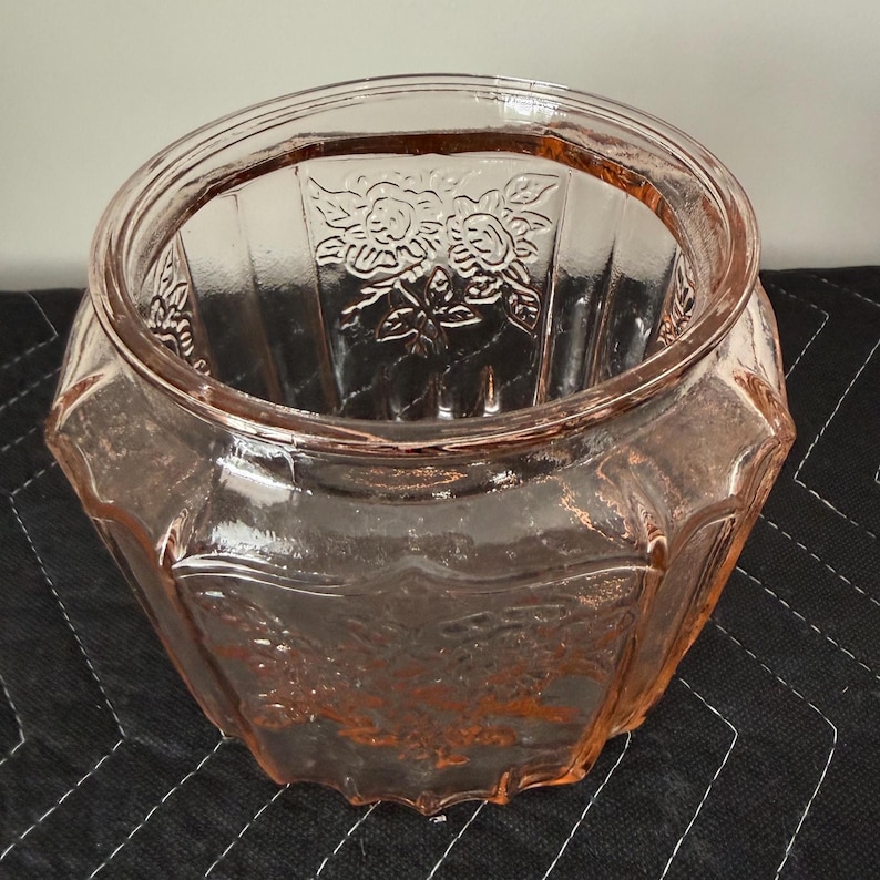 Pink Depression Glass Cookie Jar Mayfair Open Rose Style Attributed ...
