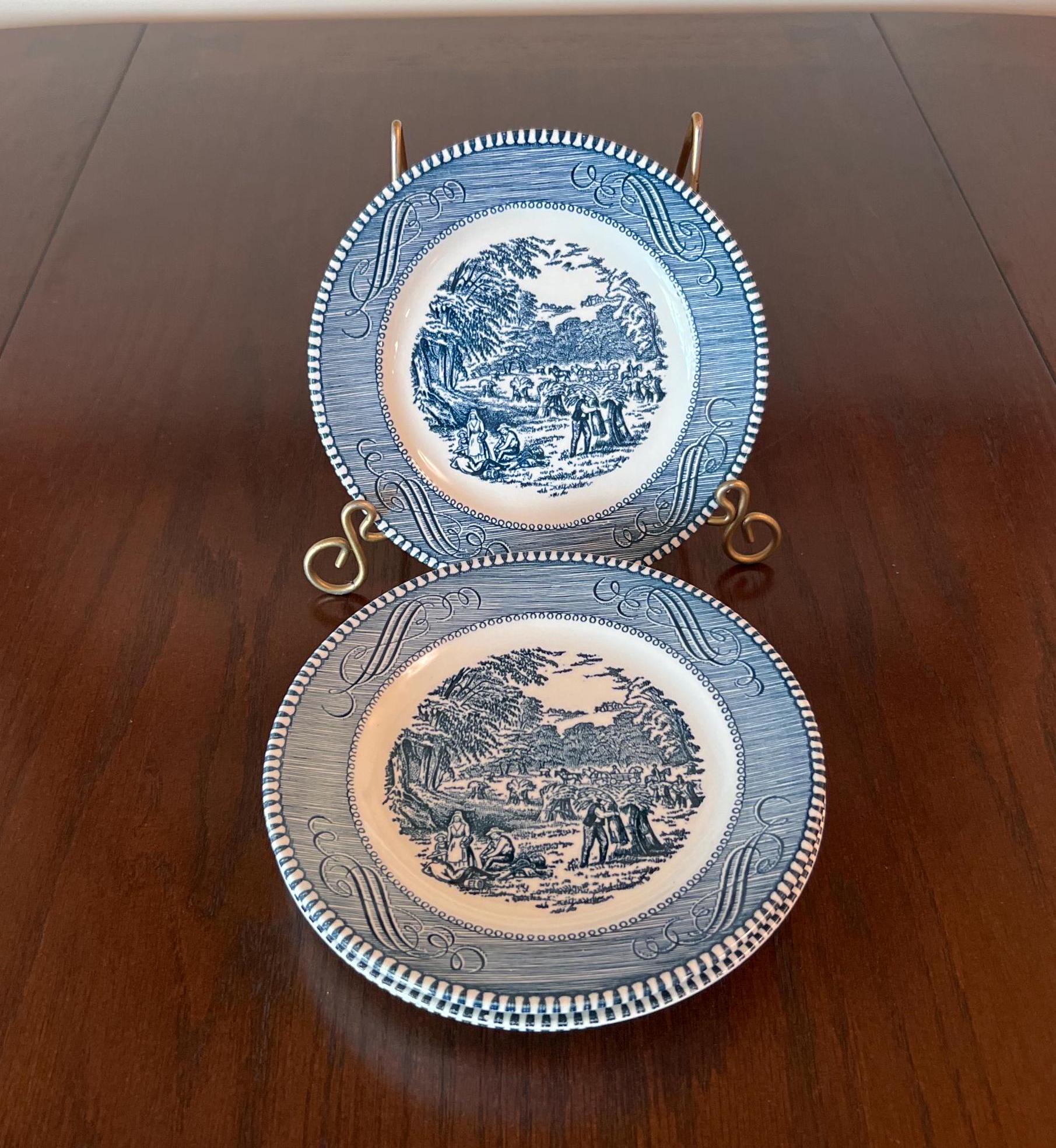 Currier and Ives Blue Royal Bread and Butter Plates Harvest
