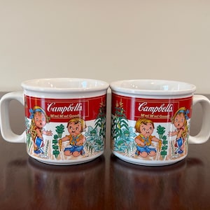 Campbells Soup Co. - Westwood - Soup Mugs - Lot of 2 - 1997 and 1999 - Boy and Girl Gardening- M’m! M’m! Good! - Vintage Soup Mugs