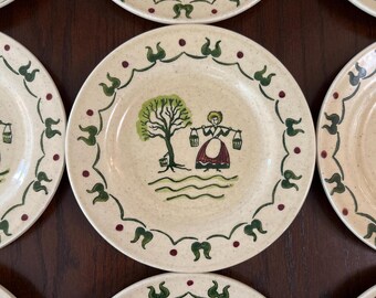 Set of 10 Vintage Metlox Poppytrail Homestead Provincial Bread Plates Lady Center California Pottery