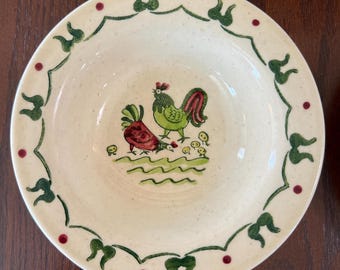 Vintage Metlox Poppytrail Bowls: Homestead Provincial Roosters, Set of 3, Rustic‑kitchen Styling
