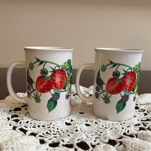 Potpourri press - mugs -  fruit/strawberries - strawberry - 1991 mug -  raspberries - set of 2 - vintage mugs - fruit theme