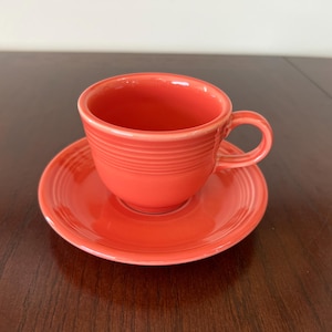 Homer Laughlin - Fiesta - Persimmon Flat Cup & Saucer Set - Lead Free - Vintage