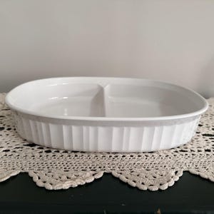 Vintage Corning Ware, French White, Ribbed, MC‑6‑B / F‑6‑B, 1.8 L, Divided Rectangular Baker