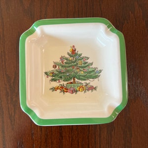 Spode - Christmas Tree - Green Trim - Holiday Dinnerware - 4” Square Ashtray -