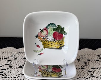 B&M “Vegetable Basket” Ironstone Square Bowls • Set of 3 • Japan • Veggie Charm