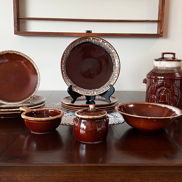 Brown Drip by HULL- plates, bowl, jam/jelly jar, mugs/beer steins - vintage dinnerware