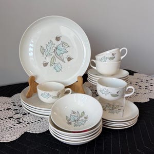 Vintage WS George Sherwood Dinnerware Leaf Motif Blue Green MCM Pottery Sold Separately