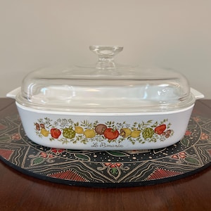 Corning - Spice of Life - Casserole Dish - Le Romarin - A-10-B - 2.5qt Square Casserole w/ Lid - Vintage Cookware