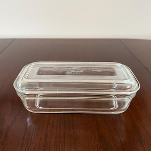 Fire-King - Refrigerator Storage with Lid - Rectangle 8.5&quot; X 4.25&quot; wide - Clear Glass - MCM - Farmhouse