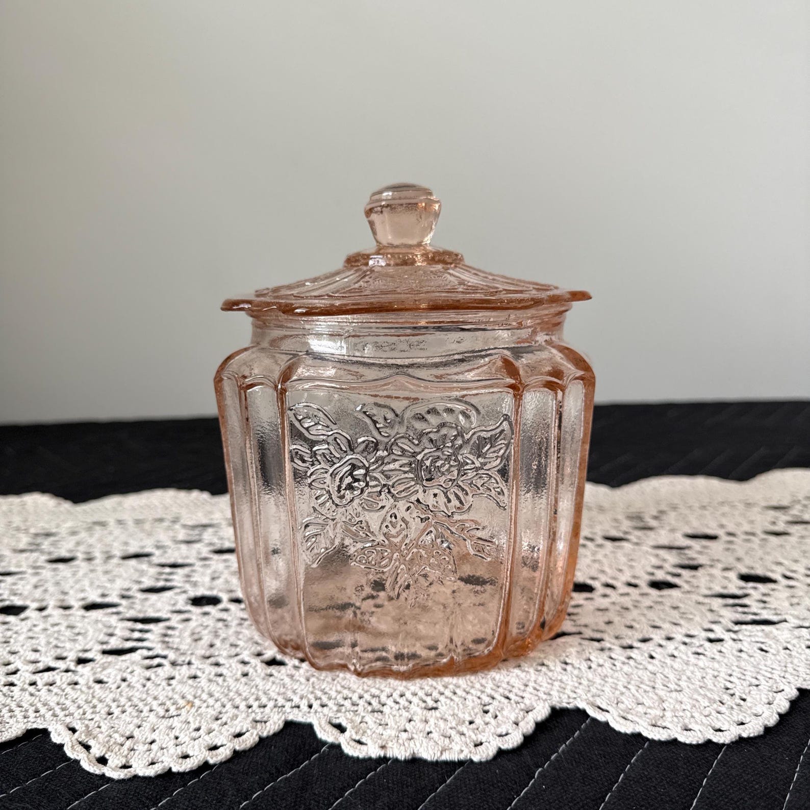 Vintage Pink Glass Cookie Jar
