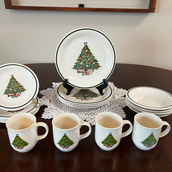 Christmas Tree - by Carlton- dinner plates, salad plates, bowls, mugs - vintage holiday dinnerware