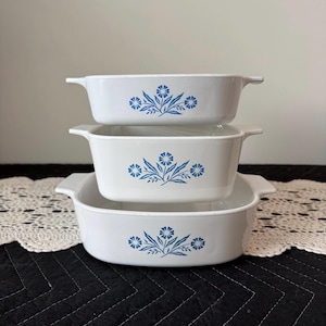 Vintage Corning Ware Cornflower Blue Casserole Set A-1-B A-1.5-B A-2-B Trio USA