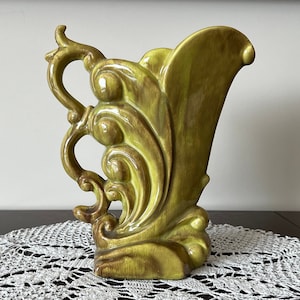 Gonder Pottery - Elaborate Design Handled Pitcher Vase - J-69 - 1940s - vintage vase